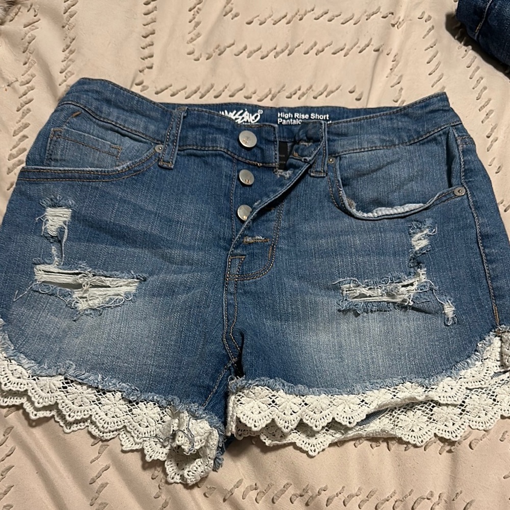 Mossimo Supply Co. Blue High Waist Denim Shorts with White Lace